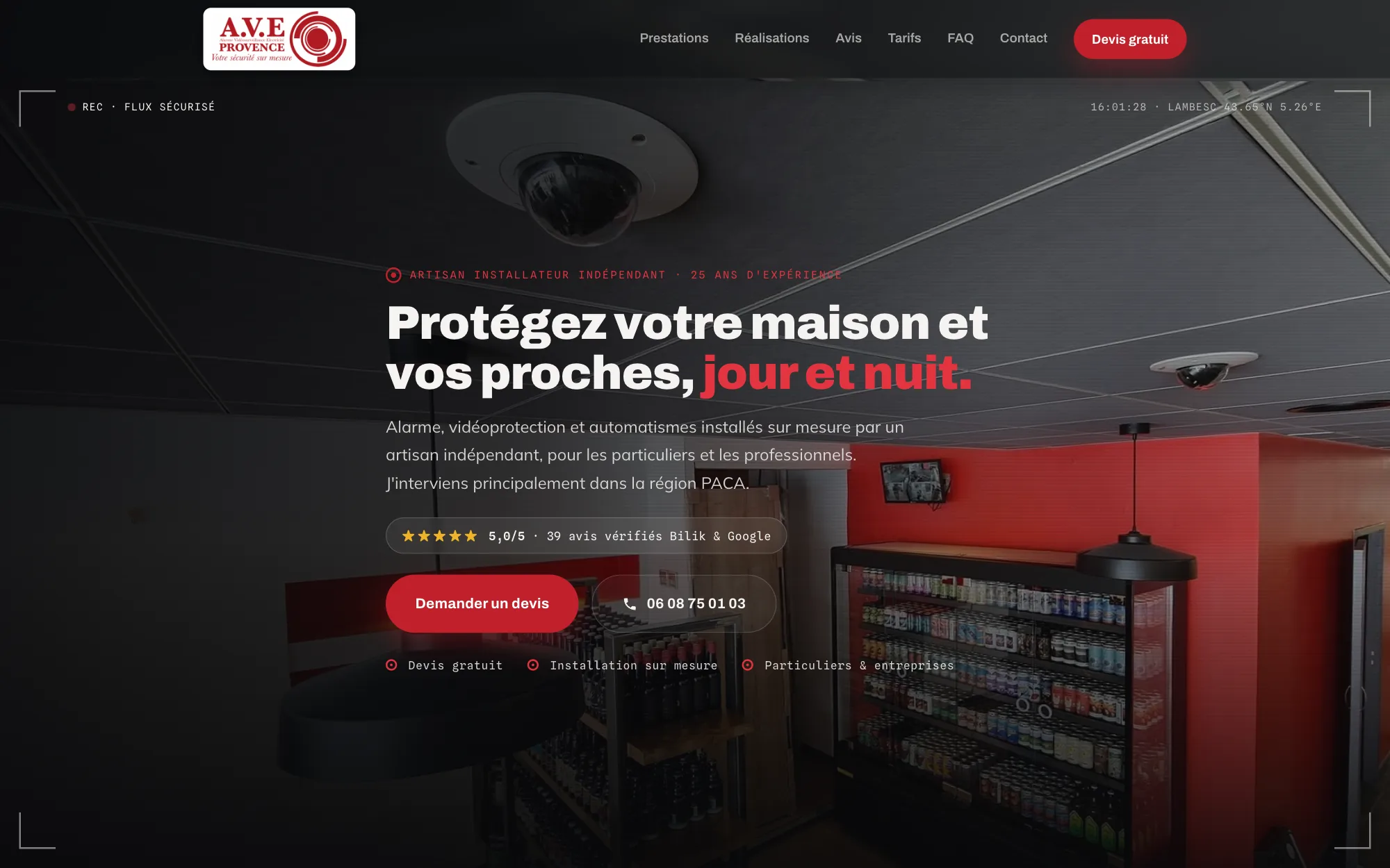 Page d’accueil du site d’A.V.E. Provence sur ordinateur.