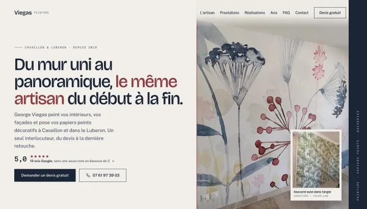 Démonstration : premier écran du site conçu pour Viegas Peinture, peinture & panoramiques.