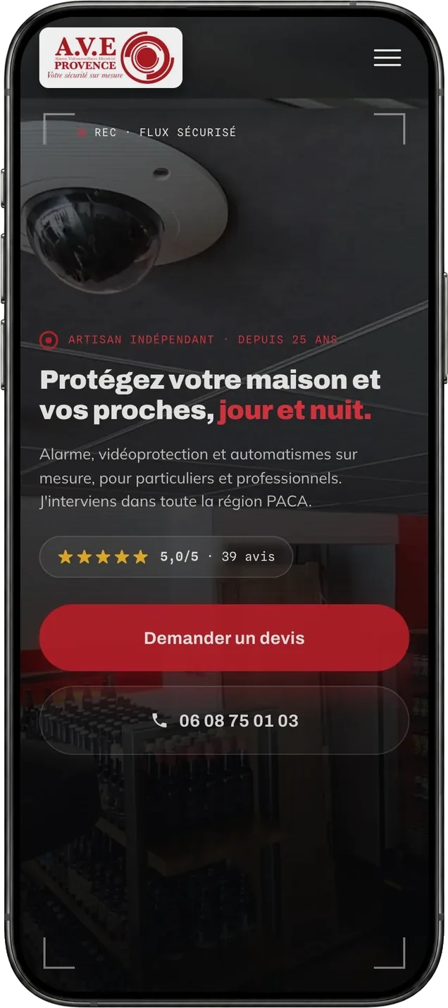 Version mobile du site d’A.V.E. Provence sur un téléphone.